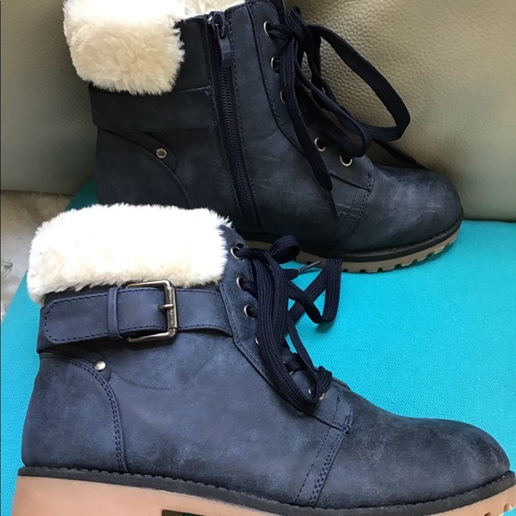 Women’s APRES blue faux fur zip up ankle winter boots size 8 - Picture 5 of 7